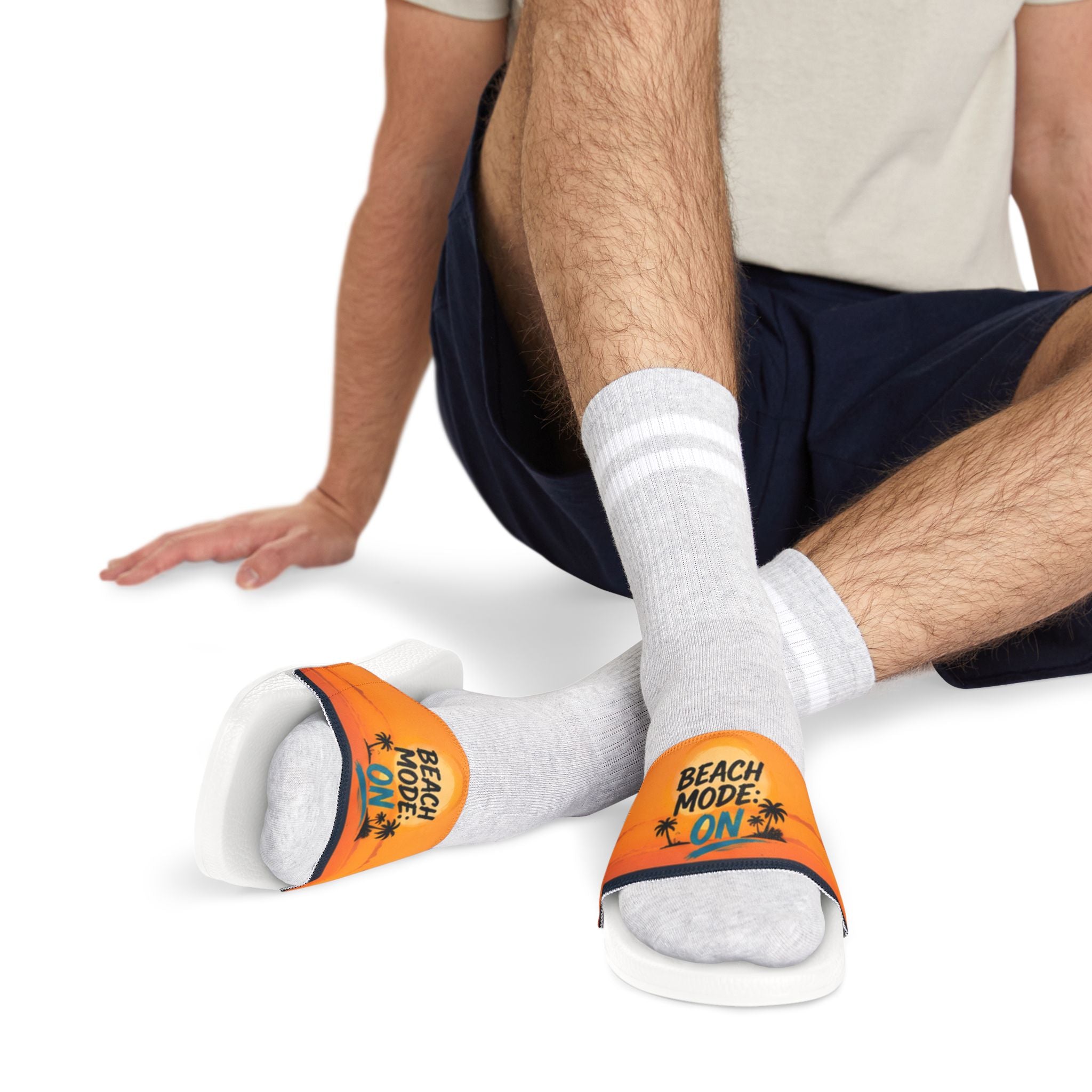 Beach Mode On Men’s Slide Sandals – Removable Strap, Tropical Orange