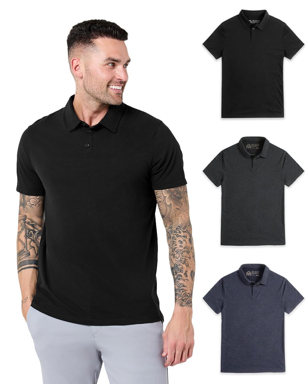 INTO THE AM Polo Shirts for Men - Soft Cotton Slim Fit Short Sleeve Collared Shirt Men S - 4XL Fitted Polos