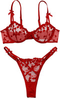 Sexy Lingerie Set 2 Piece Women Push Up Bra and Panty 3XS-5XL | Cute Heart Embroidered Strappy Petite Sheer Mesh Bridal Bachelorette Wedding Underwire Exotic Honeymoon Valentine's Boudoir