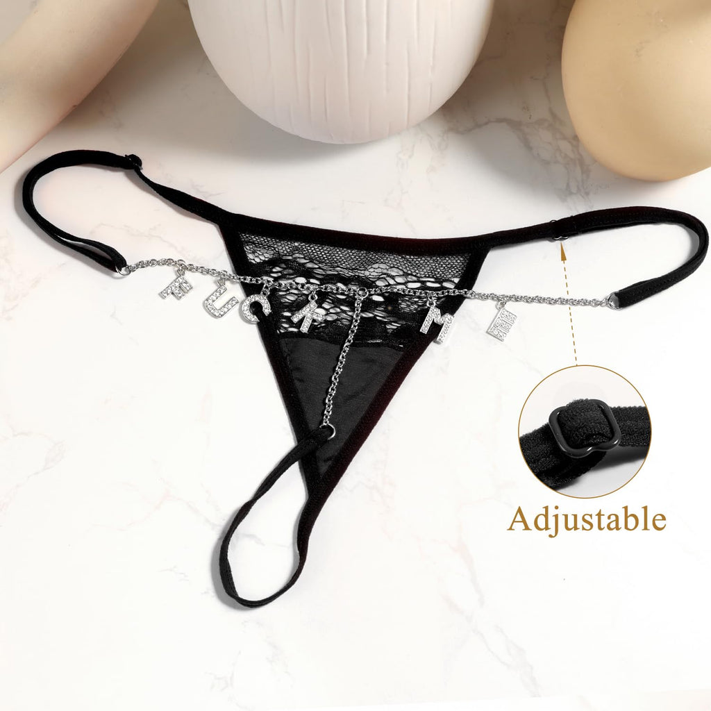Sexy Underwear for Women, 2 Pack Thong Panties Custom Name or Fun Lettering, Lace&Silk G-String, Adjustable