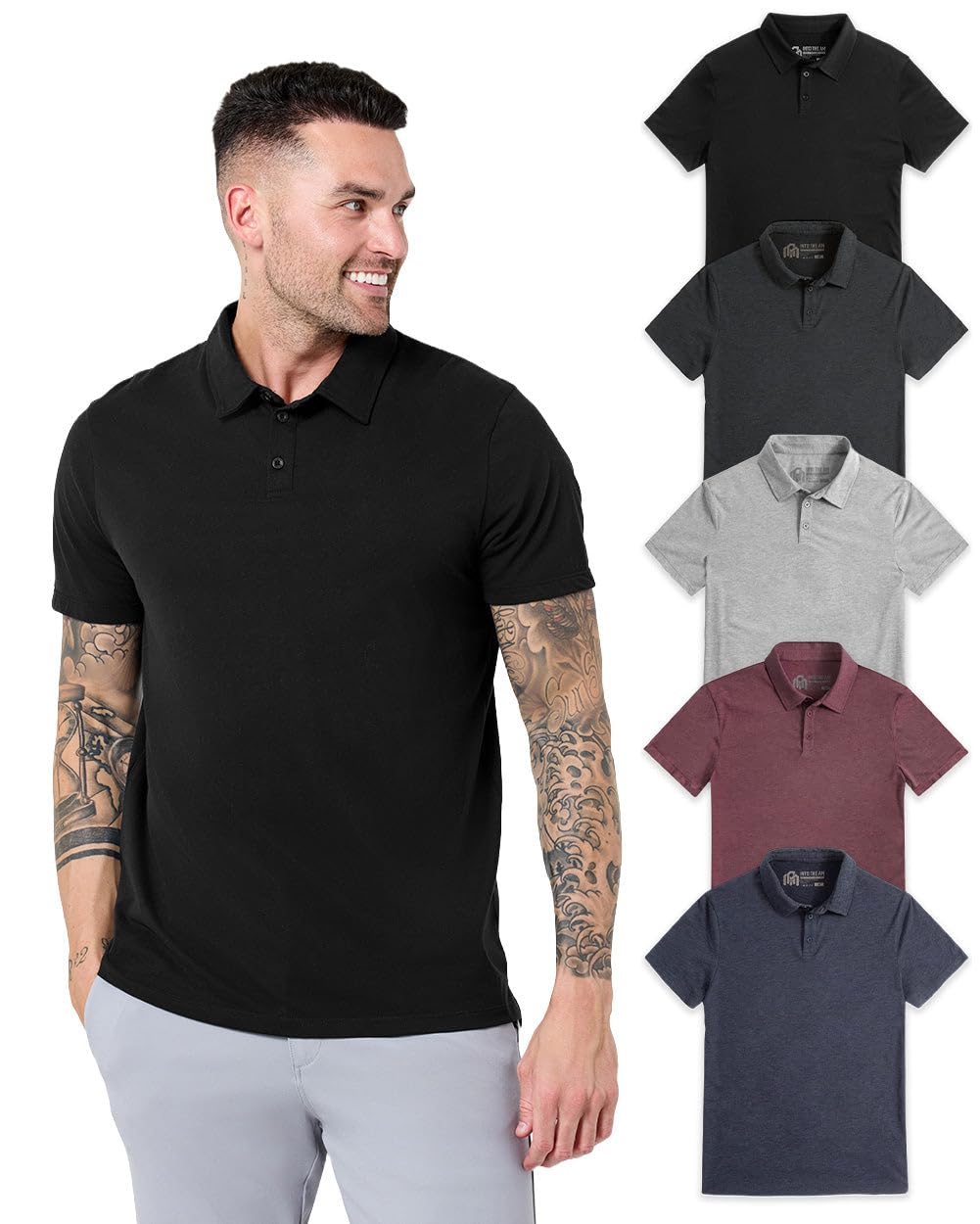 INTO THE AM Polo Shirts for Men - Soft Cotton Slim Fit Short Sleeve Collared Shirt Men S - 4XL Fitted Polos