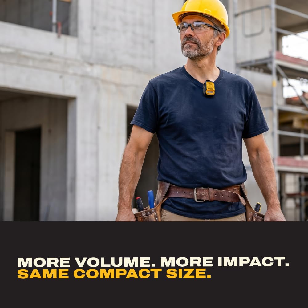 DEWALT Heavy Duty Wearable Bluetooth Speaker Pro Max (New Model) Jobsite Clip-On Mini Speaker w/LED Work Light, IP56 Water Resistant, 12H Runtime, Built-in Mic & Multi-Speaker Link