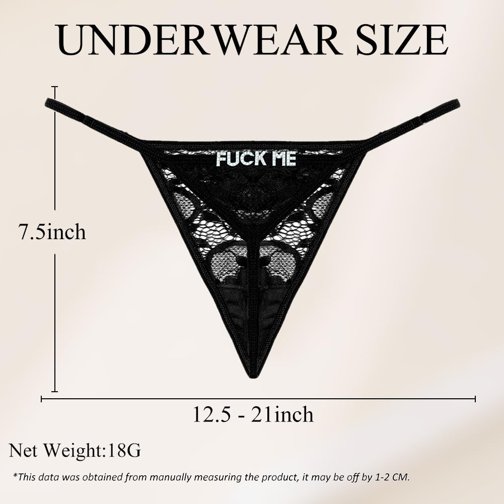 Sexy Underwear for Women, 2 Pack Thong Panties Custom Name or Fun Lettering, Lace&Silk G-String, Adjustable