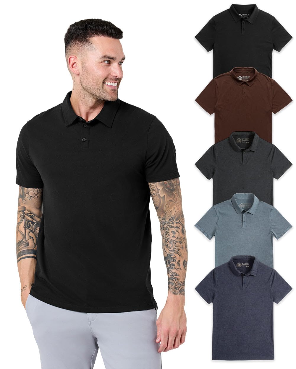 INTO THE AM Polo Shirts for Men - Soft Cotton Slim Fit Short Sleeve Collared Shirt Men S - 4XL Fitted Polos