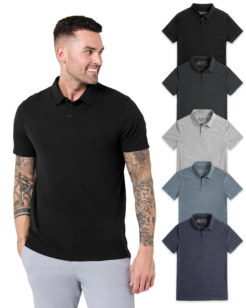 INTO THE AM Polo Shirts for Men - Soft Cotton Slim Fit Short Sleeve Collared Shirt Men S - 4XL Fitted Polos