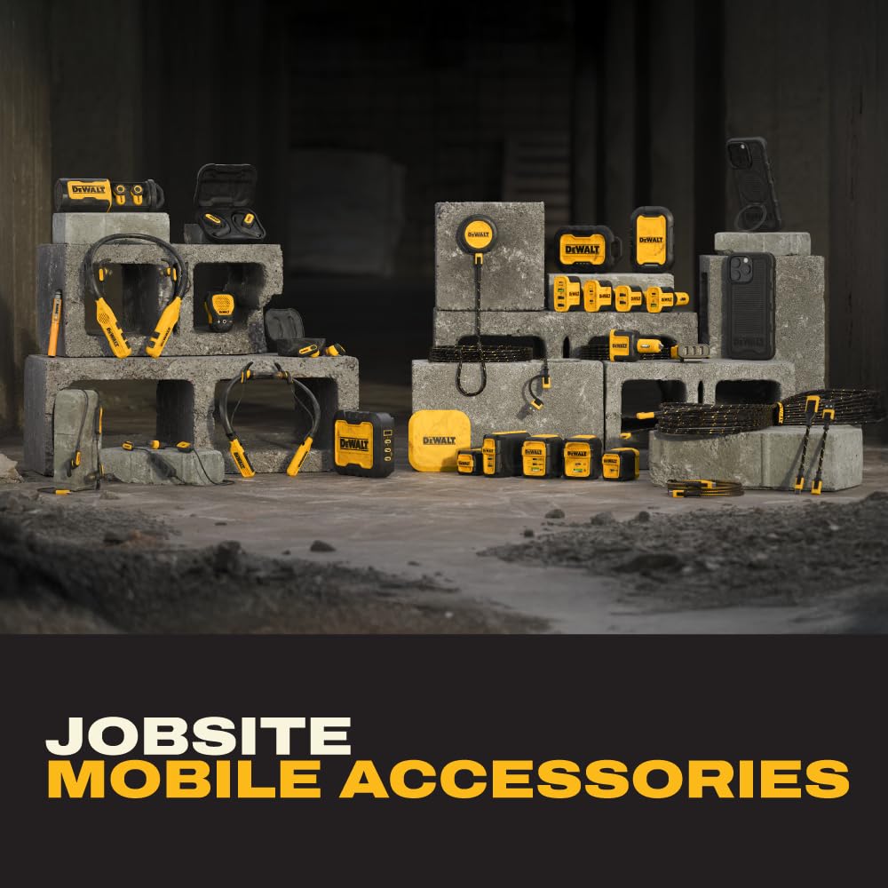 DEWALT Heavy Duty Wearable Bluetooth Speaker Pro Max (New Model) Jobsite Clip-On Mini Speaker w/LED Work Light, IP56 Water Resistant, 12H Runtime, Built-in Mic & Multi-Speaker Link
