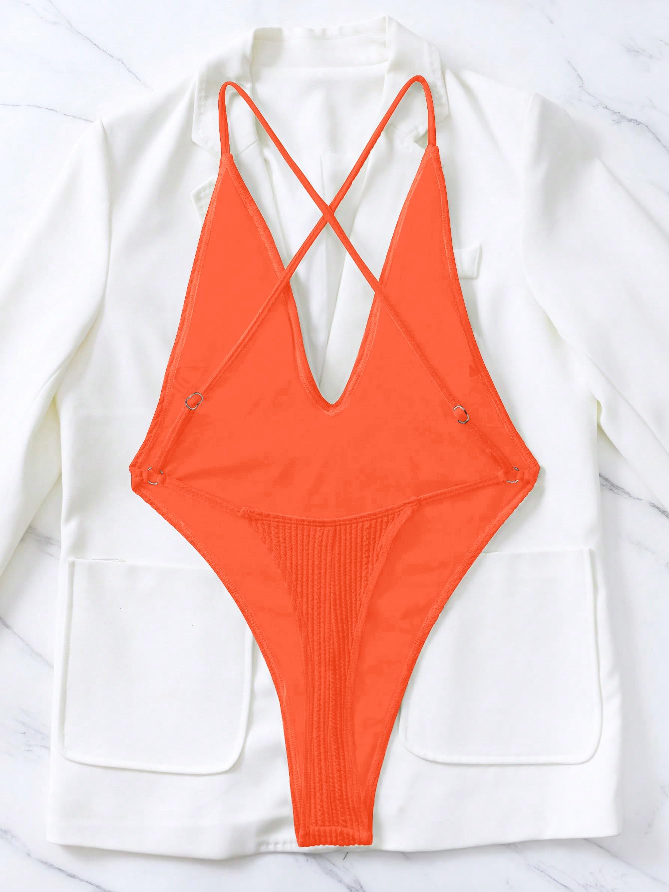 OYOANGLE Women's One Piece Swimsuit Criss Cross Backless Deep V Neck Spaghetti Straps High Cut Swimwear