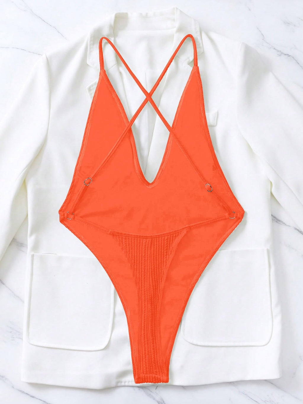 OYOANGLE Women's One Piece Swimsuit Criss Cross Backless Deep V Neck Spaghetti Straps High Cut Swimwear