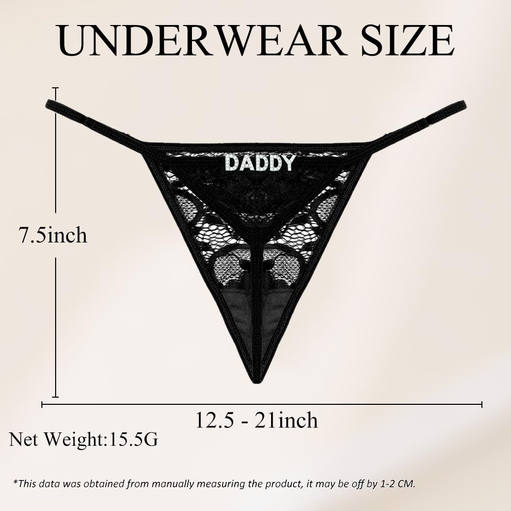 Sexy Underwear for Women, 2 Pack Thong Panties Custom Name or Fun Lettering, Lace&Silk G-String, Adjustable
