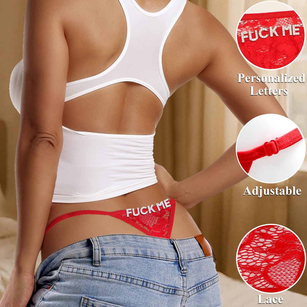 Sexy Underwear for Women, 2 Pack Thong Panties Custom Name or Fun Lettering, Lace&Silk G-String, Adjustable
