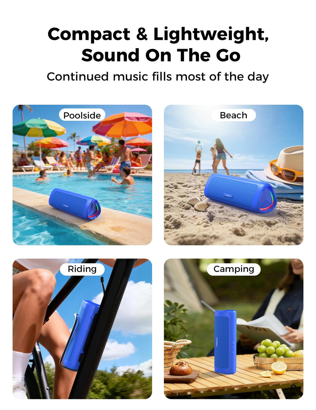 Bluetooth Speaker, 20W HD Sound, Portable Wireless, IPX5 Waterproof, Up to 24H Playtime, TWS Pairing, for Home/Party/Outdoor/Camping/Beach Essentials, Electronic Gadgets, Birthday Gift (Black)
