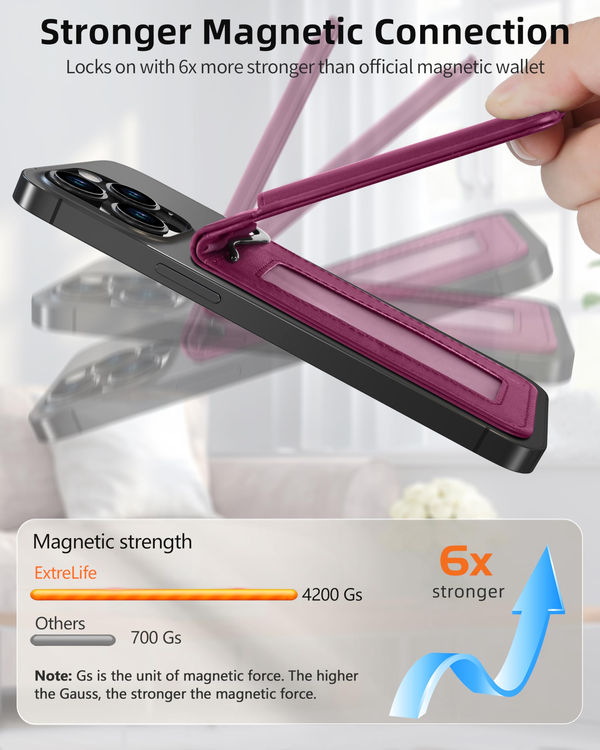 ExtreLife For Magsafe Wallet with Money Clip, Strongest Magnetic Wallet for iPhone 17/16/15/14/13/12 Series, Adjustable Stand, ID Window, 5 Card Holder, RFID Blocking, Not for 13/12 Mini, Black
