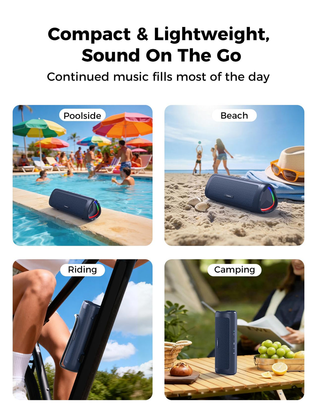 Bluetooth Speaker, 20W HD Sound, Portable Wireless, IPX5 Waterproof, Up to 24H Playtime, TWS Pairing, for Home/Party/Outdoor/Camping/Beach Essentials, Electronic Gadgets, Birthday Gift (Black)