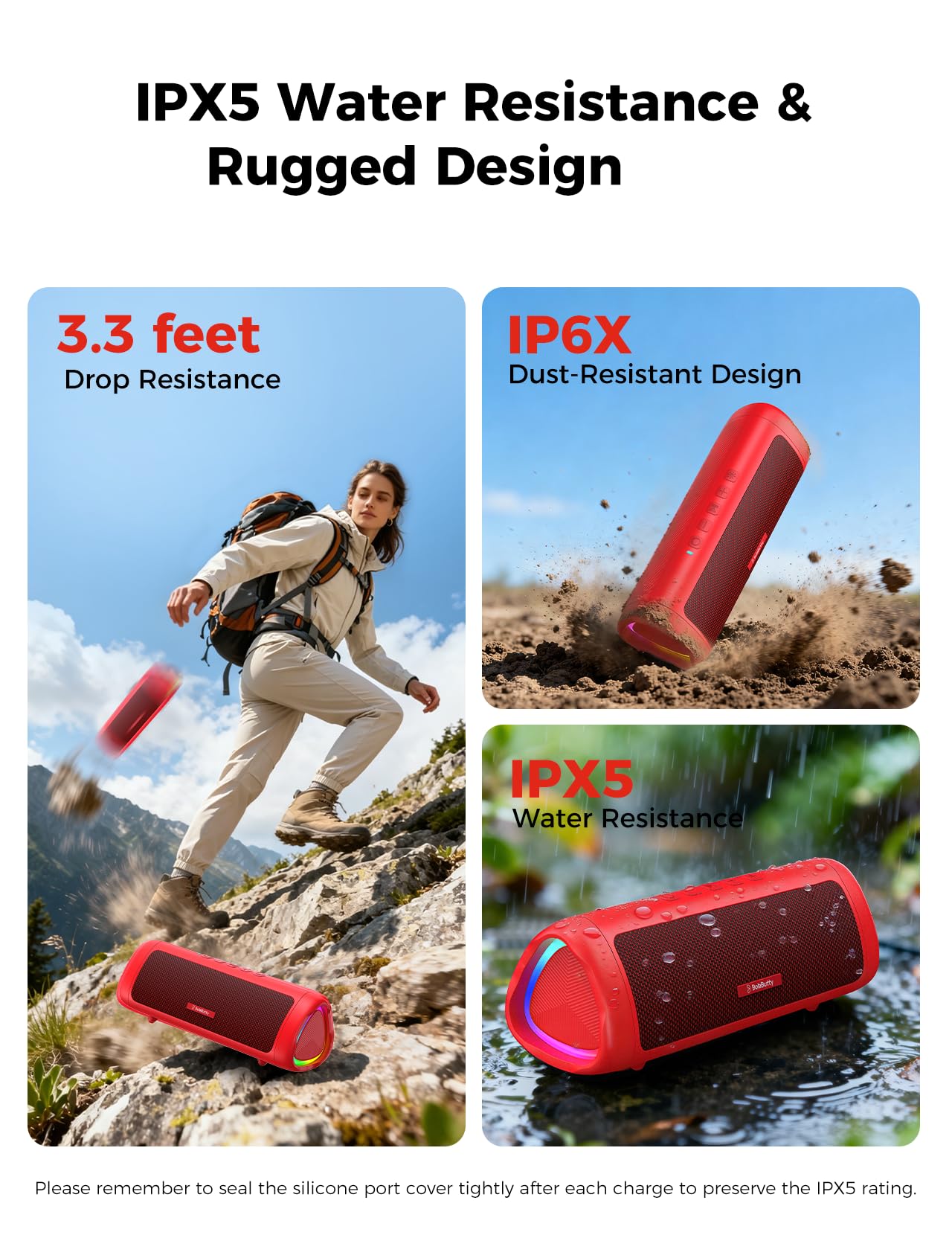 Bluetooth Speaker, 20W HD Sound, Portable Wireless, IPX5 Waterproof, Up to 24H Playtime, TWS Pairing, for Home/Party/Outdoor/Camping/Beach Essentials, Electronic Gadgets, Birthday Gift (Black)