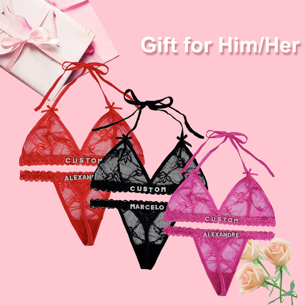 Personalized Thongs with Name - Custom Thong with Name Bra Set, Personalized Gifts, Custom Funny Name Underwear