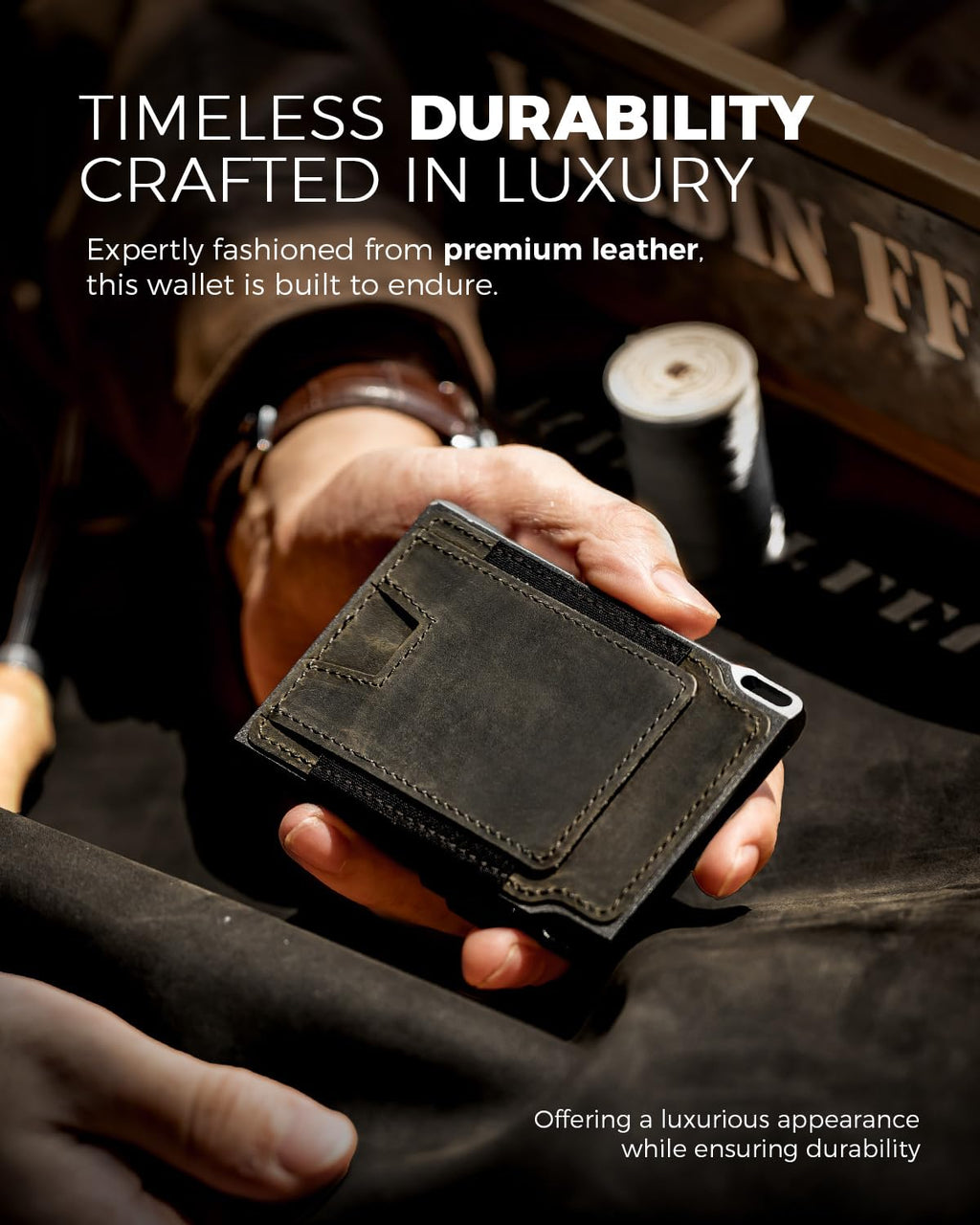 LORZOR Slim Tactical Wallet for Men- Minimalist Front Pocket Full Grain Leather Wallet for 10 Cards, RFID Blocking Aluminum Cardholder, Smart Pop Up Card Case, Money Clip, Gift Boxed(DistressBrown)