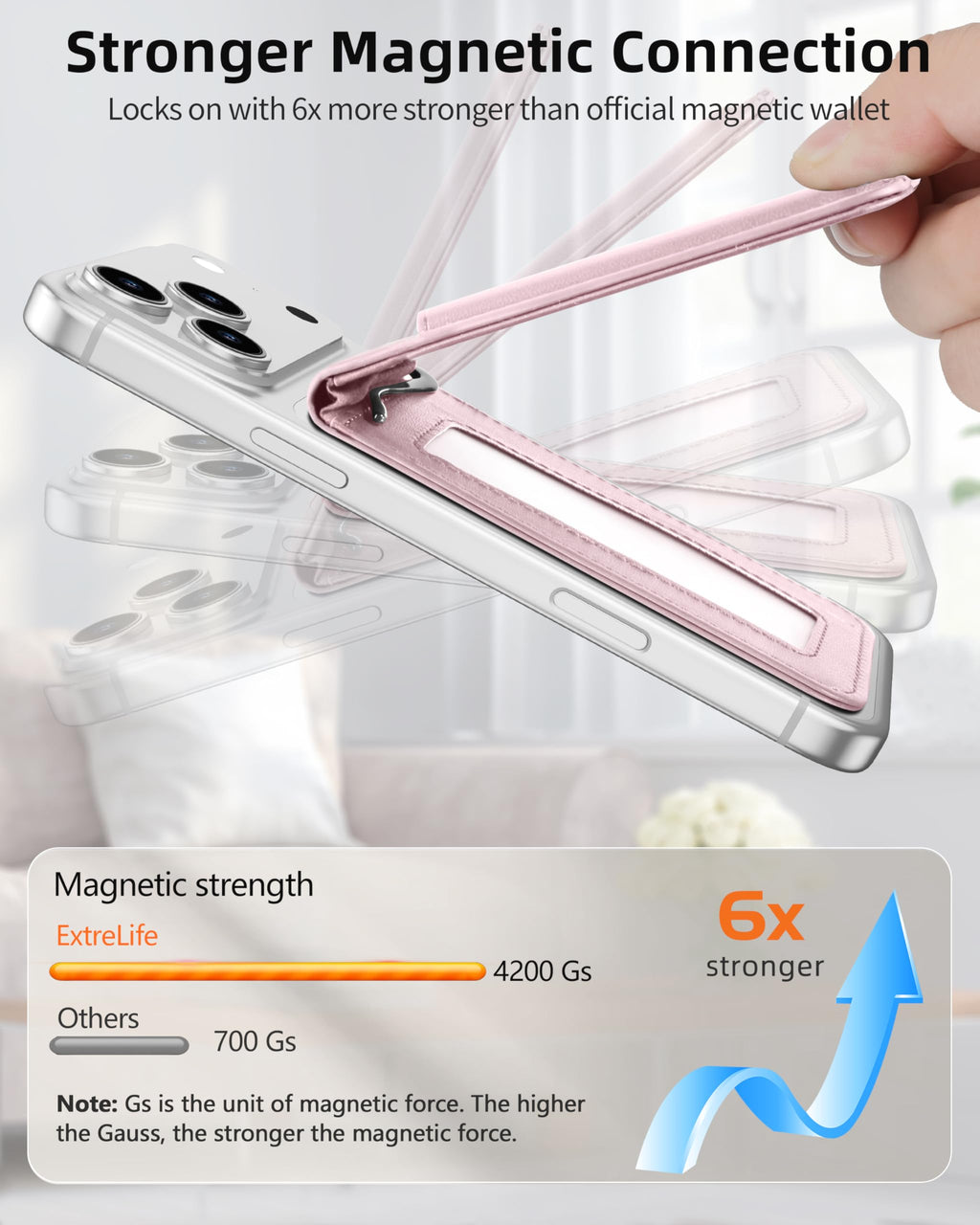 ExtreLife For Magsafe Wallet with Money Clip, Strongest Magnetic Wallet for iPhone 17/16/15/14/13/12 Series, Adjustable Stand, ID Window, 5 Card Holder, RFID Blocking, Not for 13/12 Mini, Black