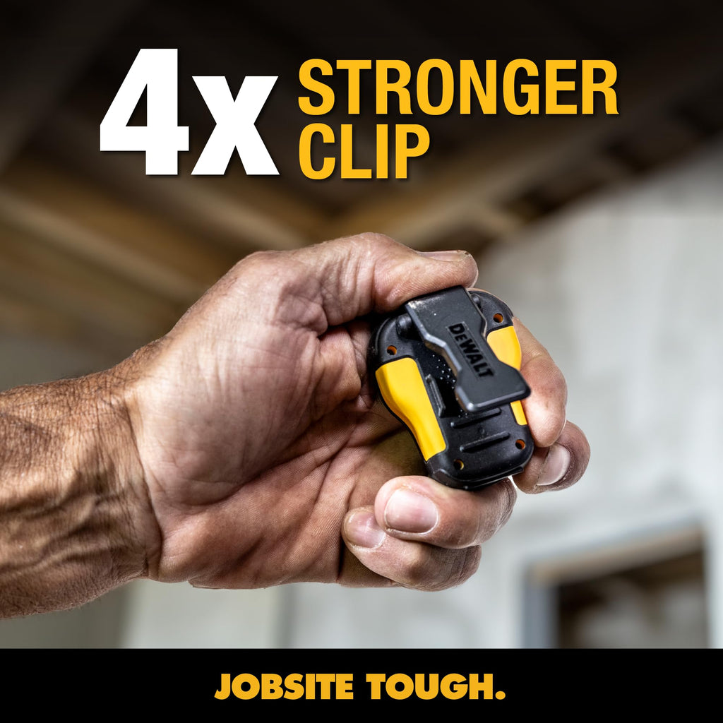 DEWALT Heavy Duty Wearable Bluetooth Speaker Pro Max (New Model) Jobsite Clip-On Mini Speaker w/LED Work Light, IP56 Water Resistant, 12H Runtime, Built-in Mic & Multi-Speaker Link