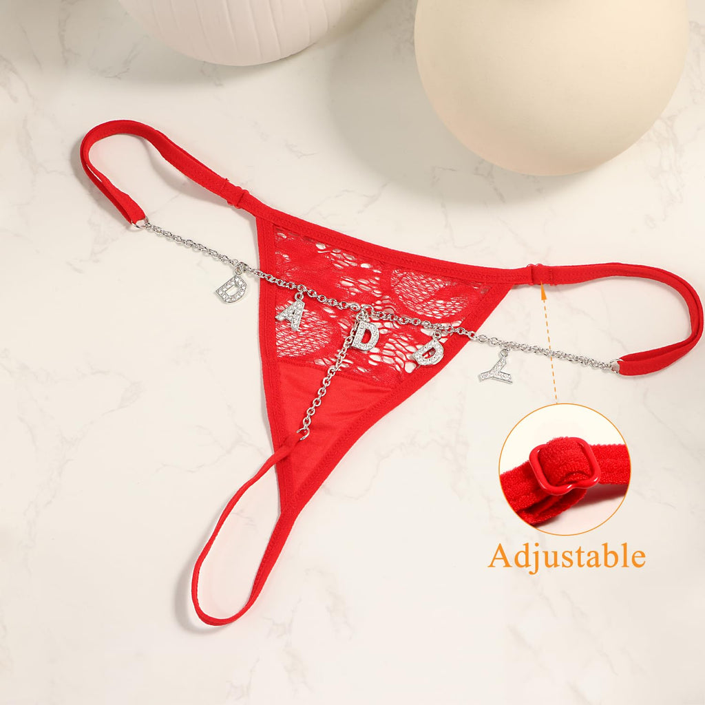 Sexy Underwear for Women, 2 Pack Thong Panties Custom Name or Fun Lettering, Lace&Silk G-String, Adjustable
