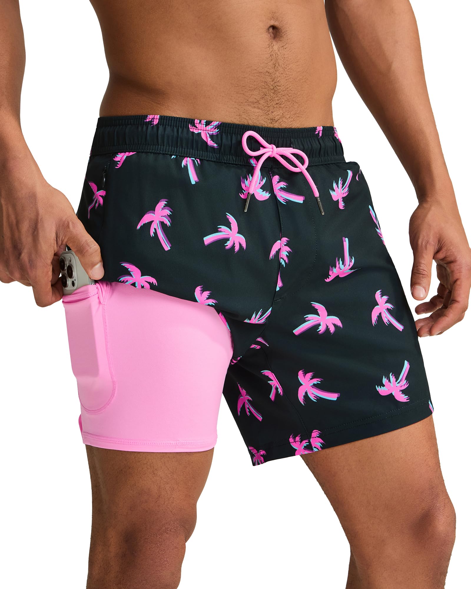 maamgic Mens Swim Trunks with Compression Liner 5 Inch, Quick Dry Bathing Suit with Zipper Pockets, No-Chafing Swim Shorts
