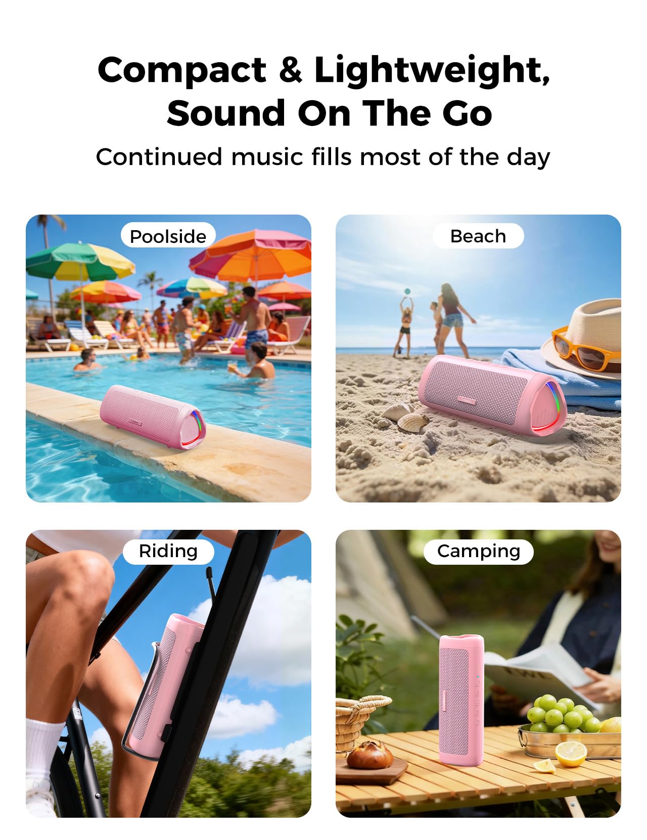 Bluetooth Speaker, 20W HD Sound, Portable Wireless, IPX5 Waterproof, Up to 24H Playtime, TWS Pairing, for Home/Party/Outdoor/Camping/Beach Essentials, Electronic Gadgets, Birthday Gift (Black)