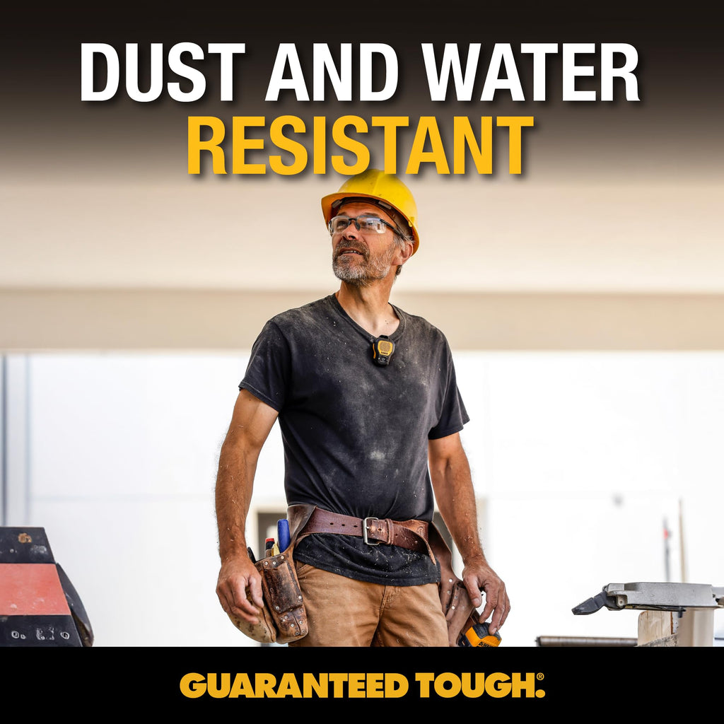 DEWALT Heavy Duty Wearable Bluetooth Speaker Pro Max (New Model) Jobsite Clip-On Mini Speaker w/LED Work Light, IP56 Water Resistant, 12H Runtime, Built-in Mic & Multi-Speaker Link