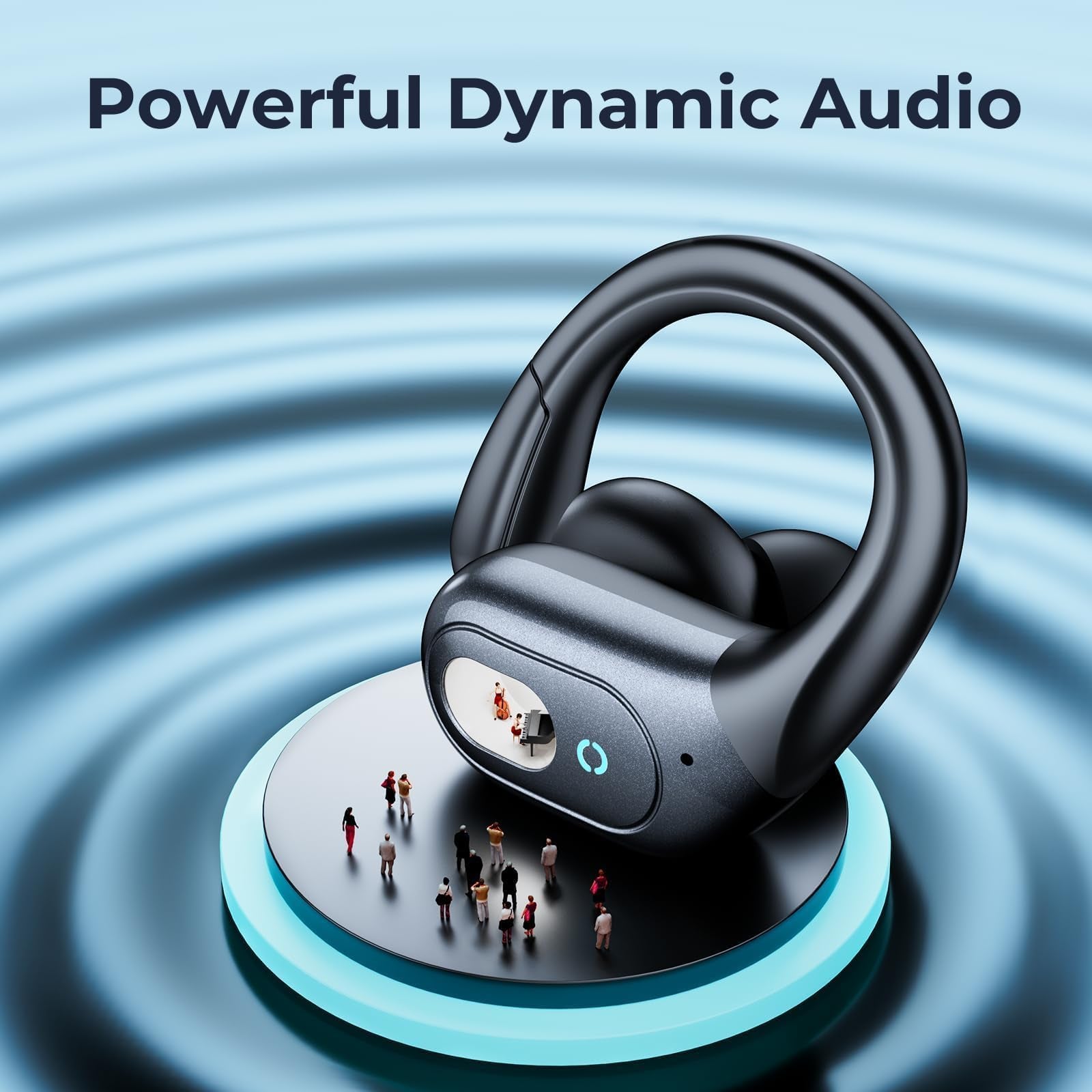 occiam Active Noise Cancelling Earbuds Wireless Bluetooth Headphones Ear Buds 90Hrs Playback Stereo Bass Earphones with Mic Over-Ear Hooks IPX7 Waterproof Headset for Work Sports Running Matte Black