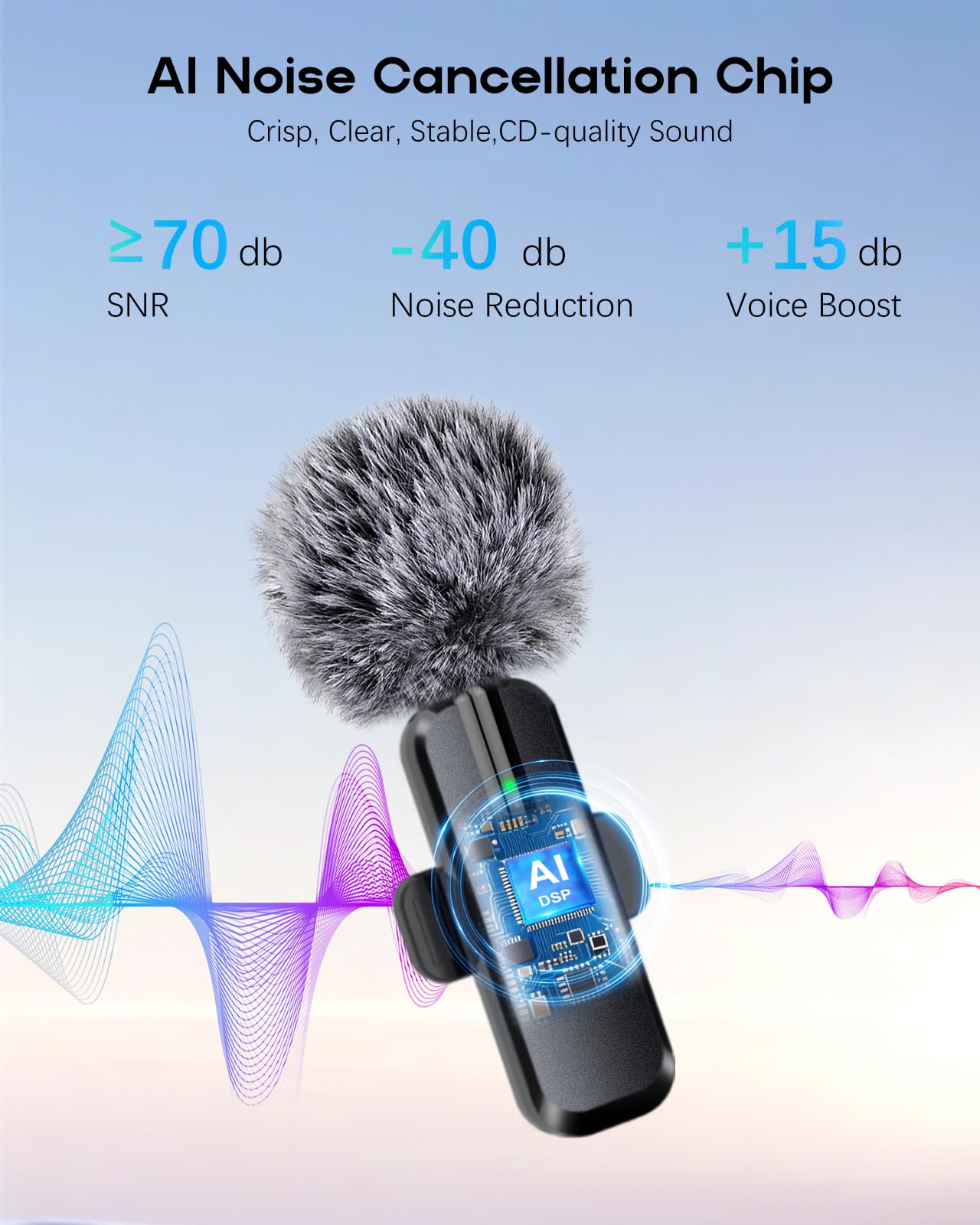 Wireless Mini Microphone for iPhone, Android - 2 Pack Lavalier Microphone for Video Recording, 2 In 1 Noise Reduction Lapel Mic for Ipad, Clip-on Mini Mic with USB-C for Content Creators Podcast