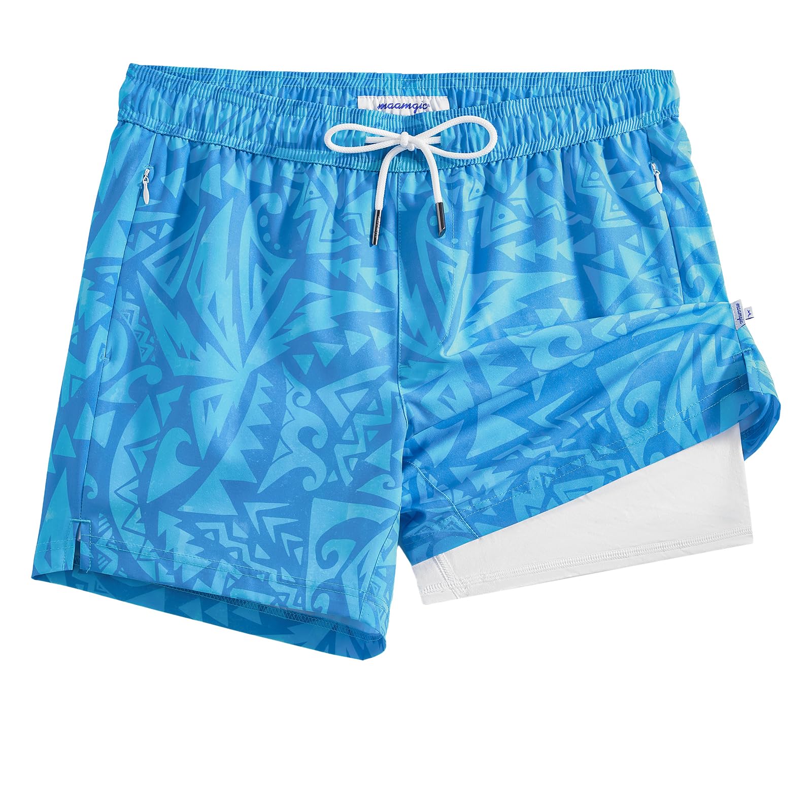 maamgic Mens Swim Trunks with Compression Liner 5 Inch, Quick Dry Bathing Suit with Zipper Pockets, No-Chafing Swim Shorts