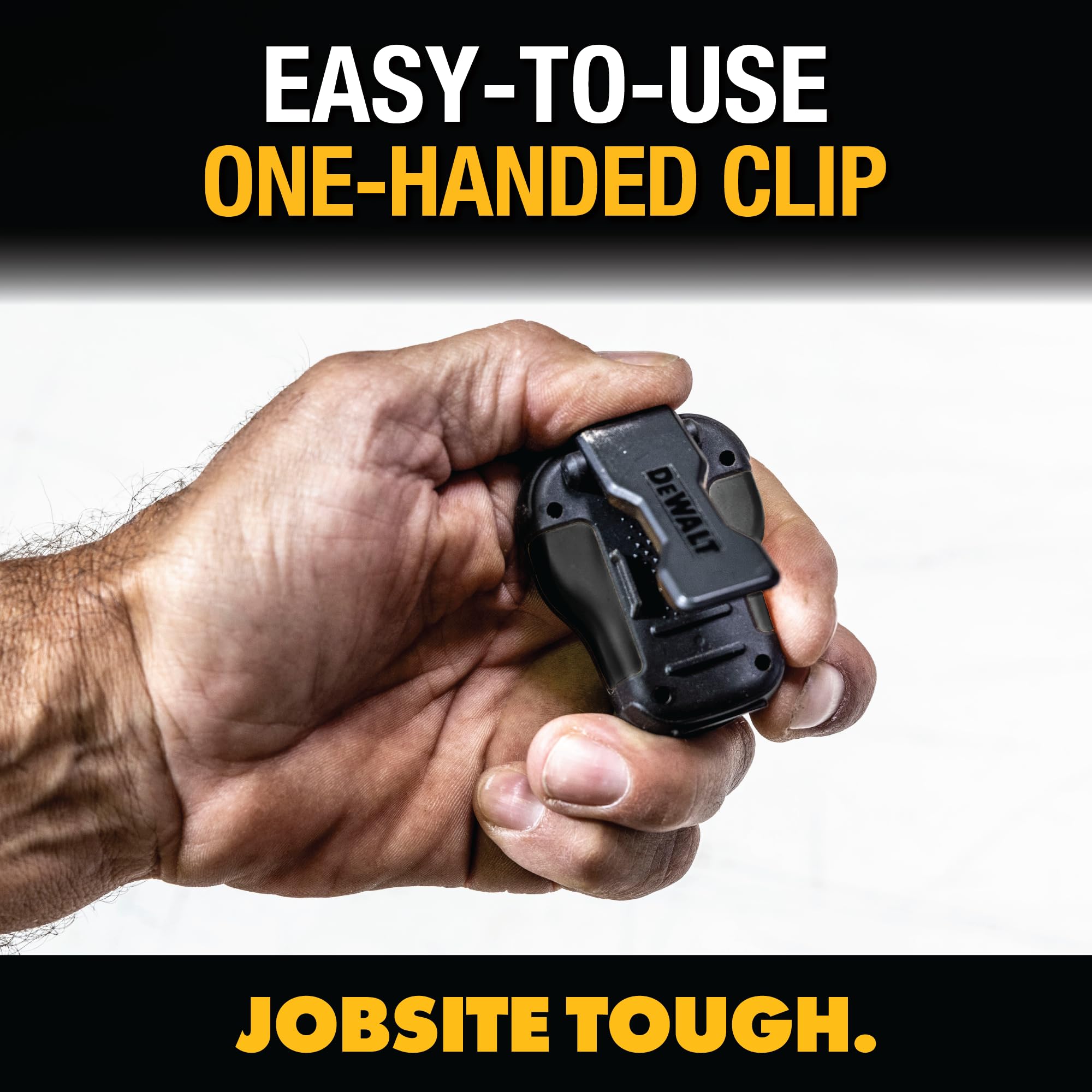 DEWALT Heavy Duty Wearable Bluetooth Speaker Pro Max (New Model) Jobsite Clip-On Mini Speaker w/LED Work Light, IP56 Water Resistant, 12H Runtime, Built-in Mic & Multi-Speaker Link