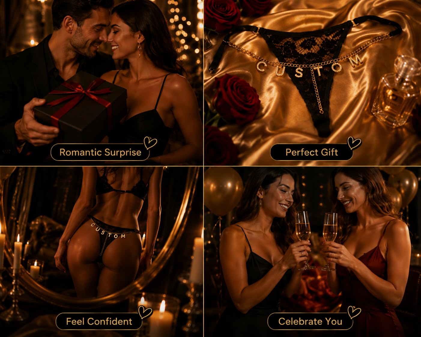 Sexy Underwear for Women, 2 Pack Thong Panties Custom Name or Fun Lettering, Lace&Silk G-String, Adjustable