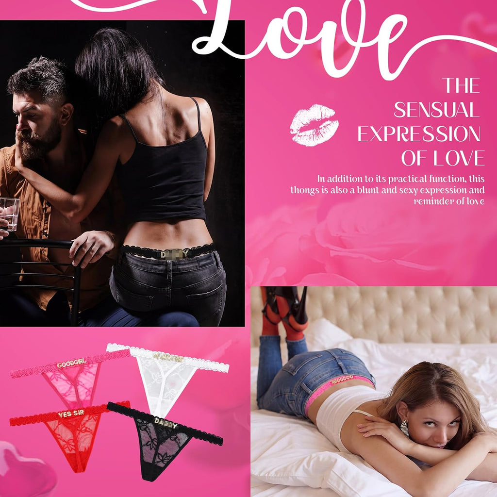 4 Pcs Custom Thongs Personalized Thong with Rhinestone Letters Sexy Lace Panties with Bag Wedding Gift for Couple