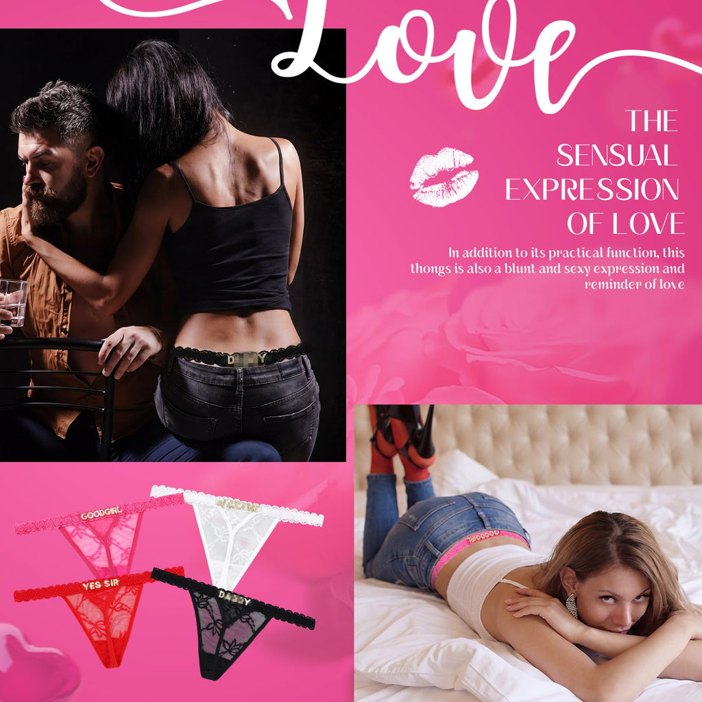 4 Pcs Custom Thongs Personalized Thong with Rhinestone Letters Sexy Lace Panties with Bag Wedding Gift for Couple