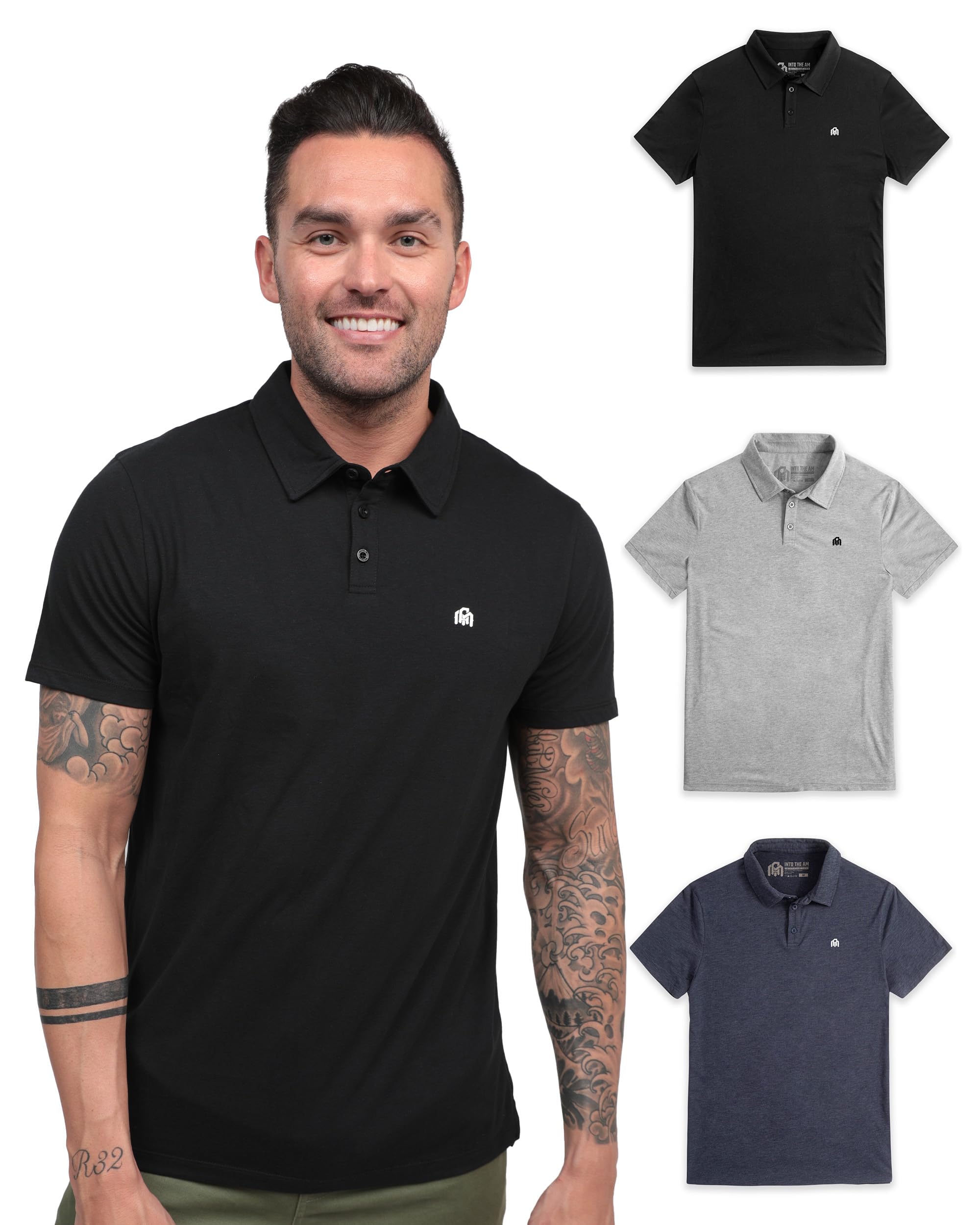 INTO THE AM Polo Shirts for Men - Soft Cotton Slim Fit Short Sleeve Collared Shirt Men S - 4XL Fitted Polos