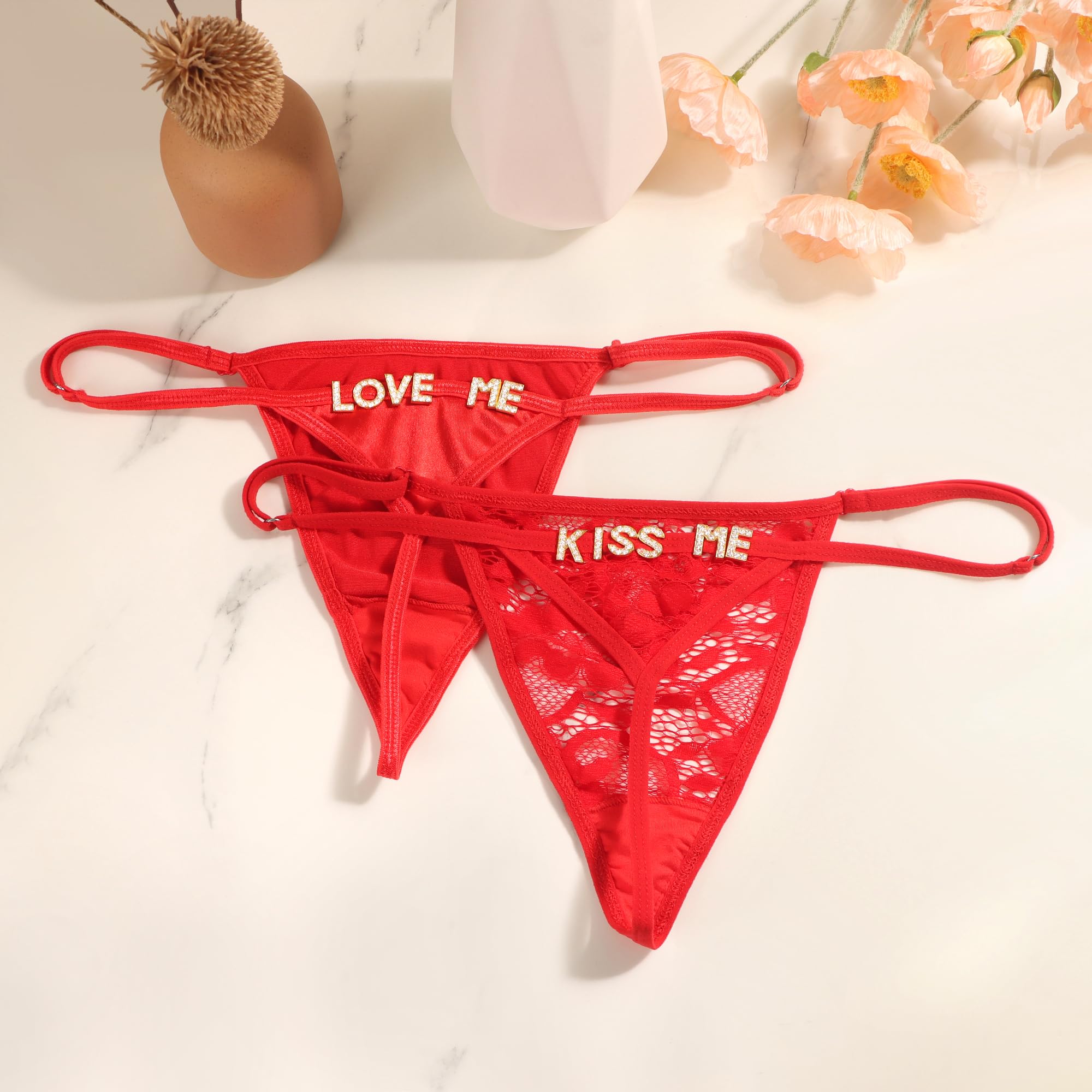 Sexy Underwear for Women, 2 Pack Thong Panties Custom Name or Fun Lettering, Lace&Silk G-String, Adjustable