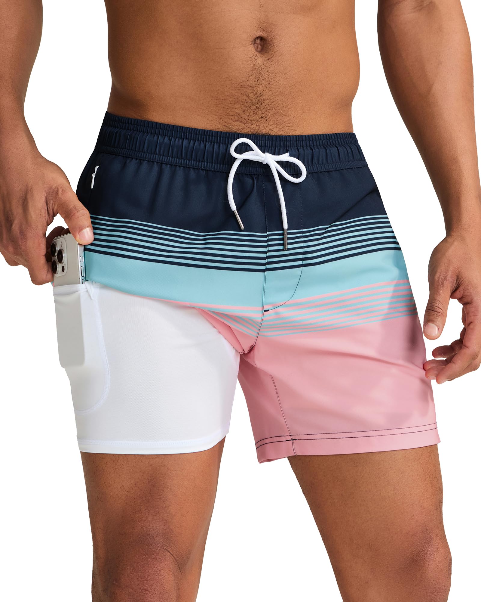 maamgic Mens Swim Trunks with Compression Liner 5 Inch, Quick Dry Bathing Suit with Zipper Pockets, No-Chafing Swim Shorts