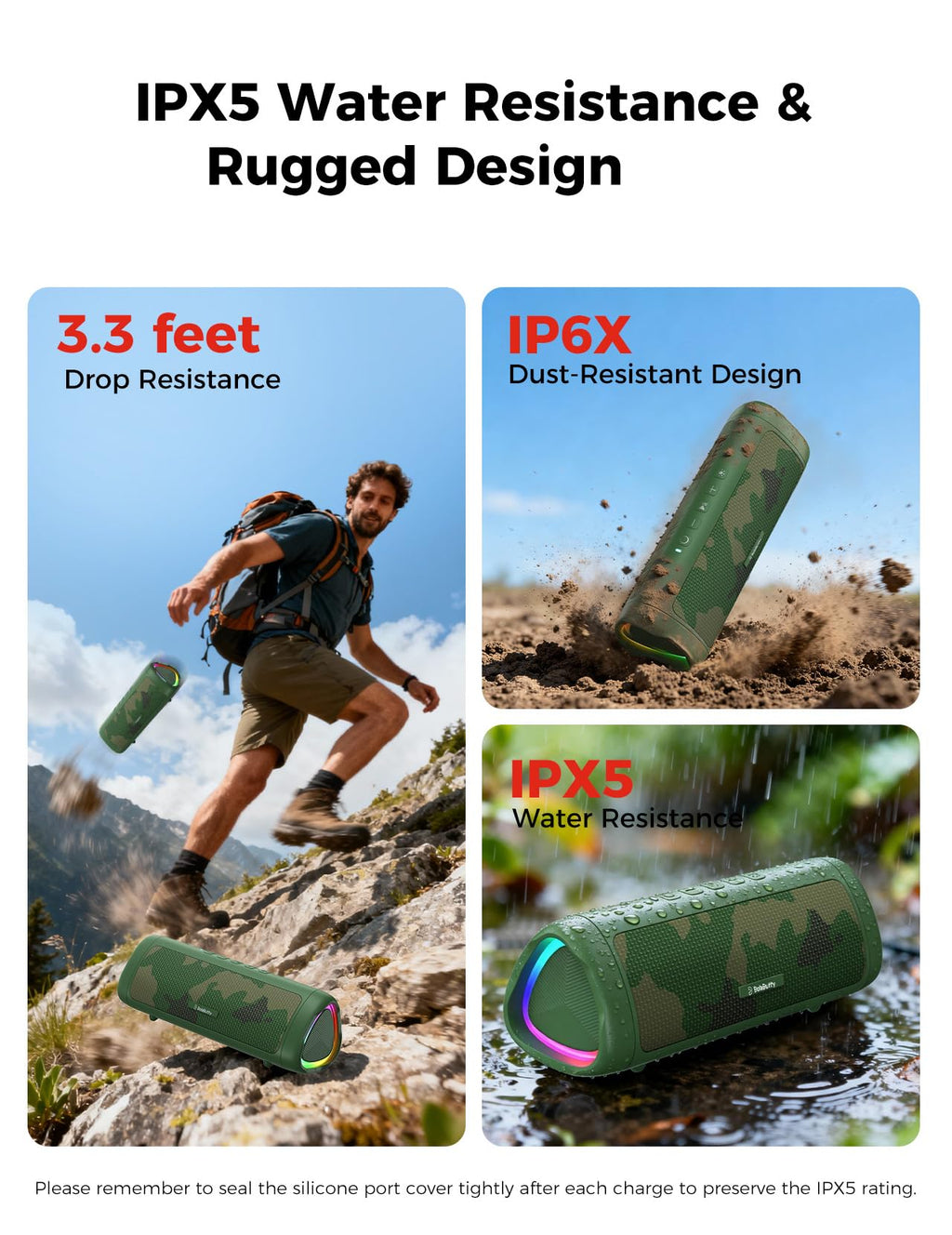 Bluetooth Speaker, 20W HD Sound, Portable Wireless, IPX5 Waterproof, Up to 24H Playtime, TWS Pairing, for Home/Party/Outdoor/Camping/Beach Essentials, Electronic Gadgets, Birthday Gift (Black)