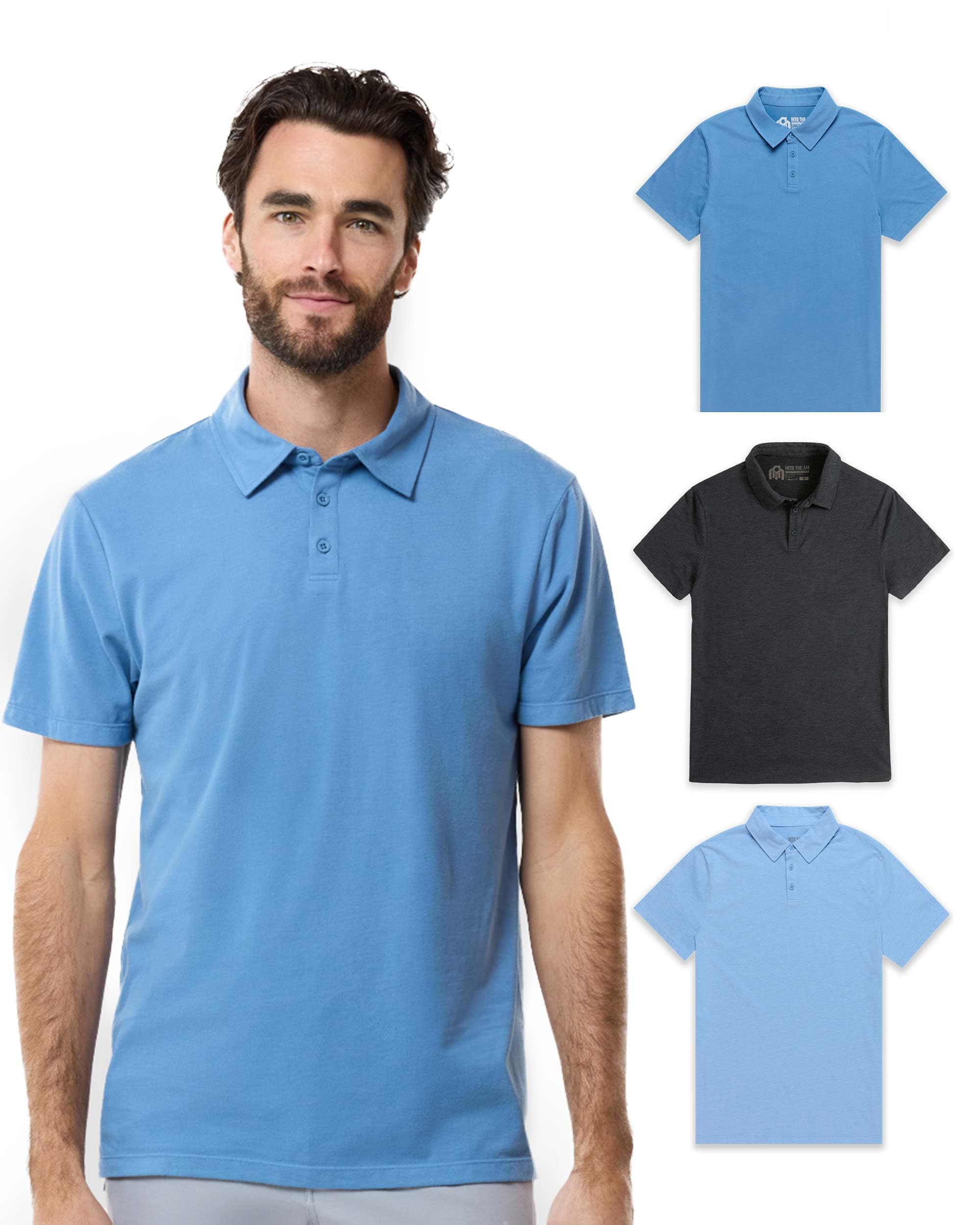 INTO THE AM Polo Shirts for Men - Soft Cotton Slim Fit Short Sleeve Collared Shirt Men S - 4XL Fitted Polos