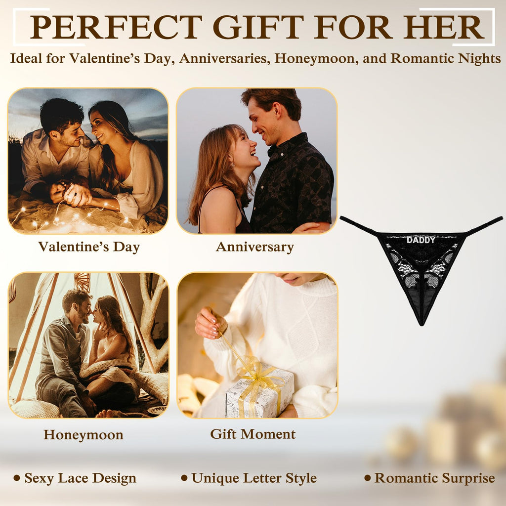 Sexy Underwear for Women, 2 Pack Thong Panties Custom Name or Fun Lettering, Lace&Silk G-String, Adjustable