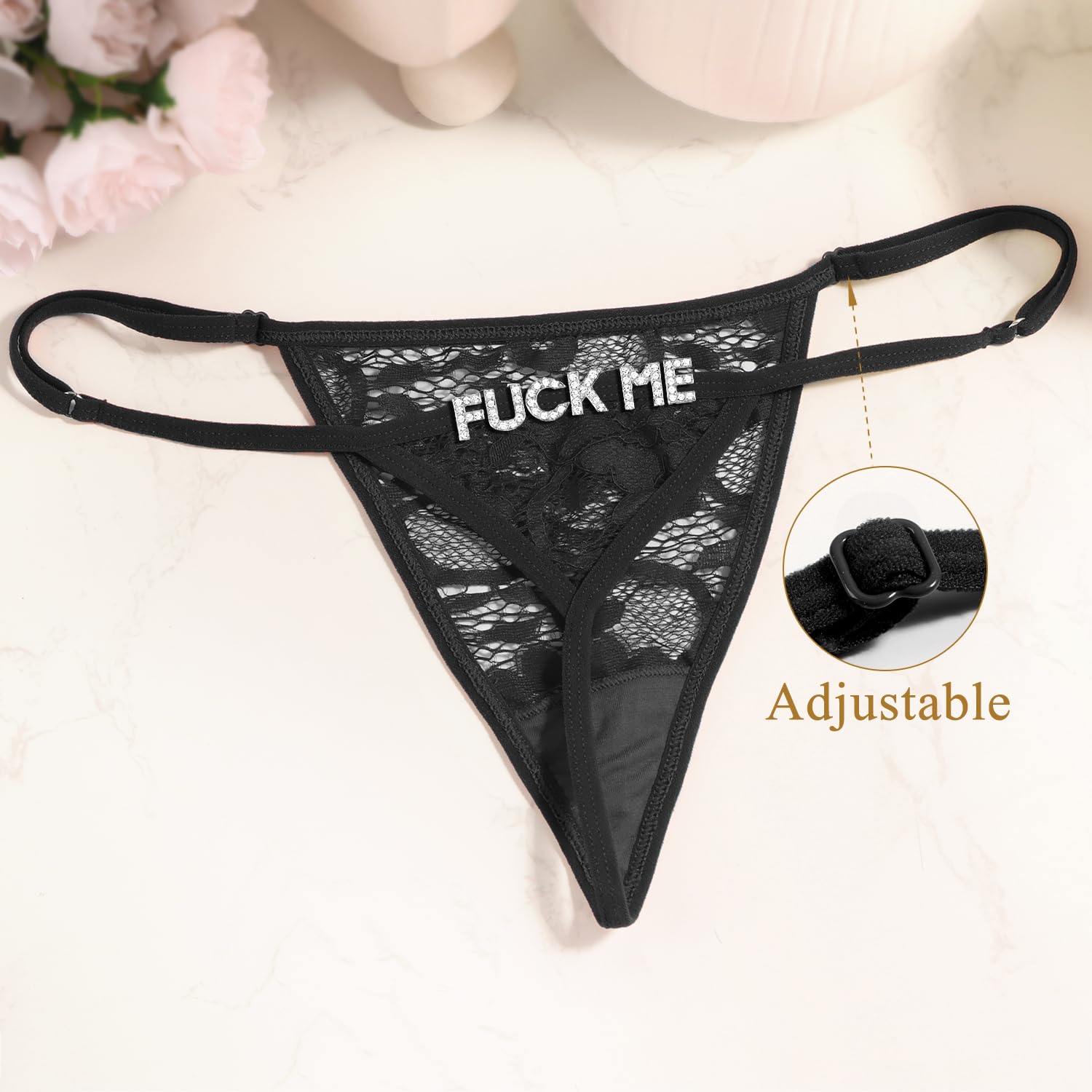 Sexy Underwear for Women, 2 Pack Thong Panties Custom Name or Fun Lettering, Lace&Silk G-String, Adjustable