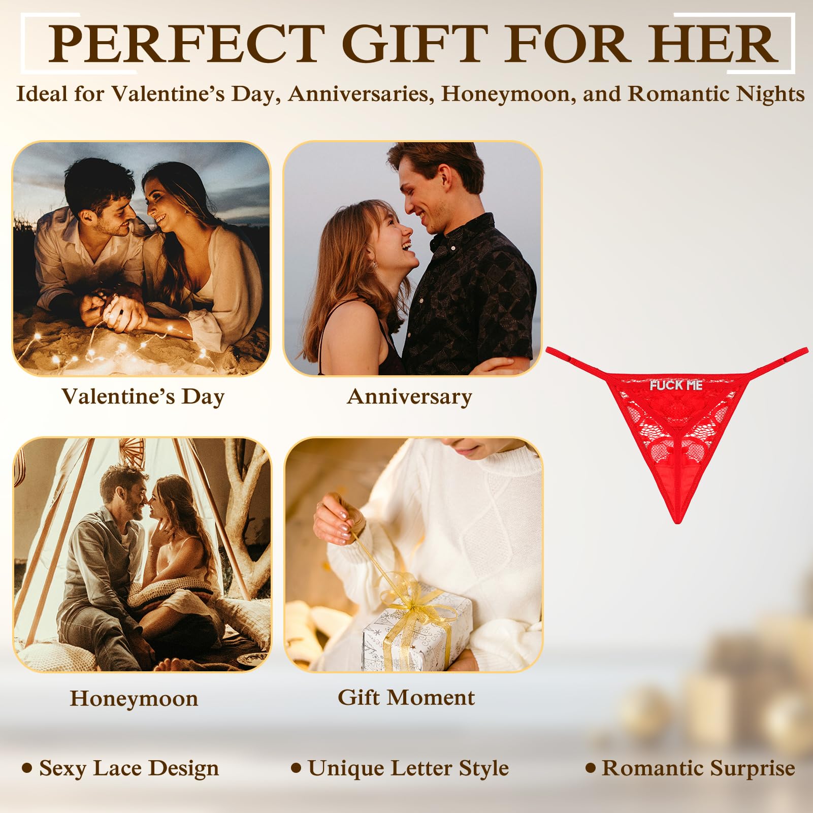 Sexy Underwear for Women, 2 Pack Thong Panties Custom Name or Fun Lettering, Lace&Silk G-String, Adjustable