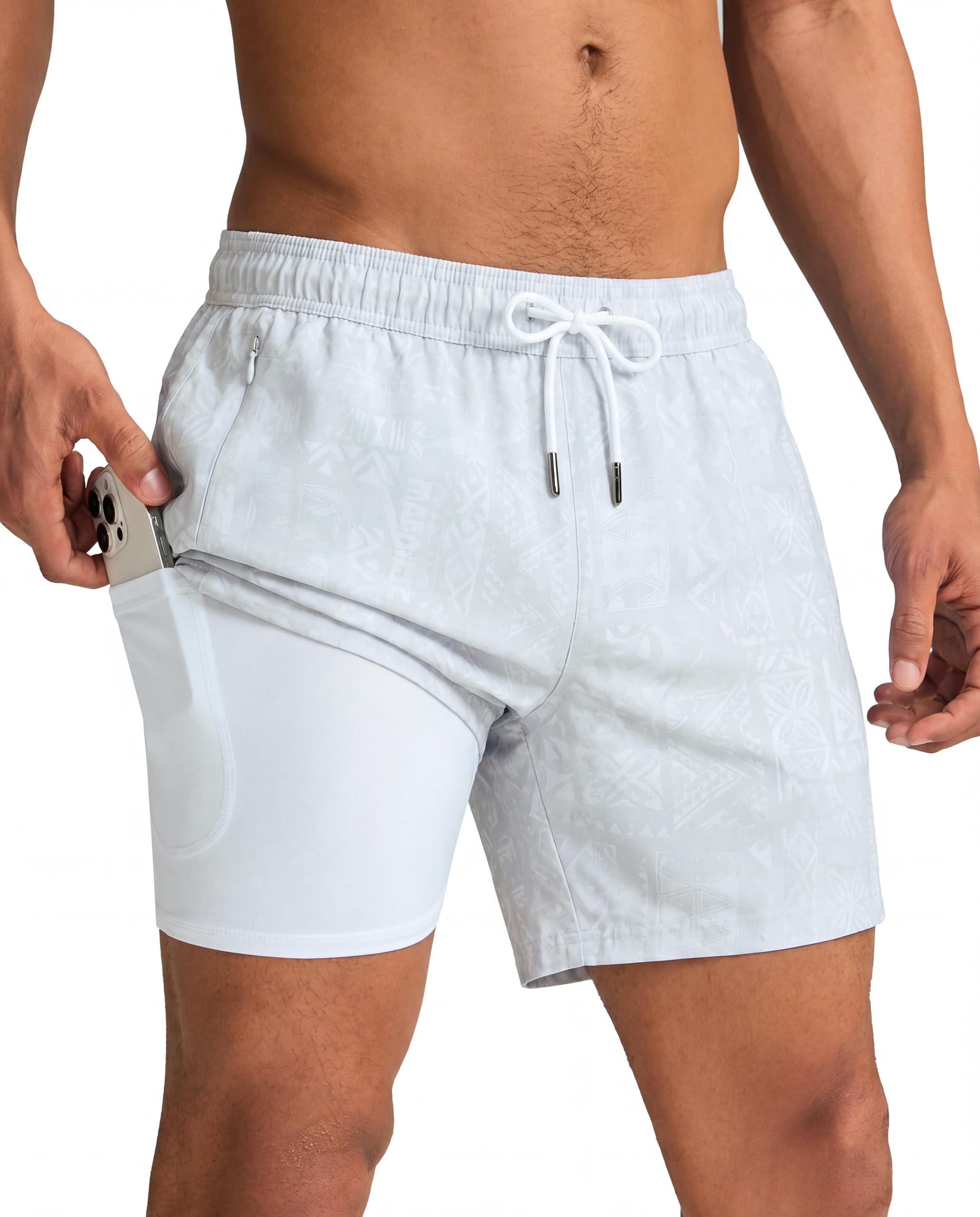 maamgic Mens Swim Trunks with Compression Liner 5 Inch, Quick Dry Bathing Suit with Zipper Pockets, No-Chafing Swim Shorts