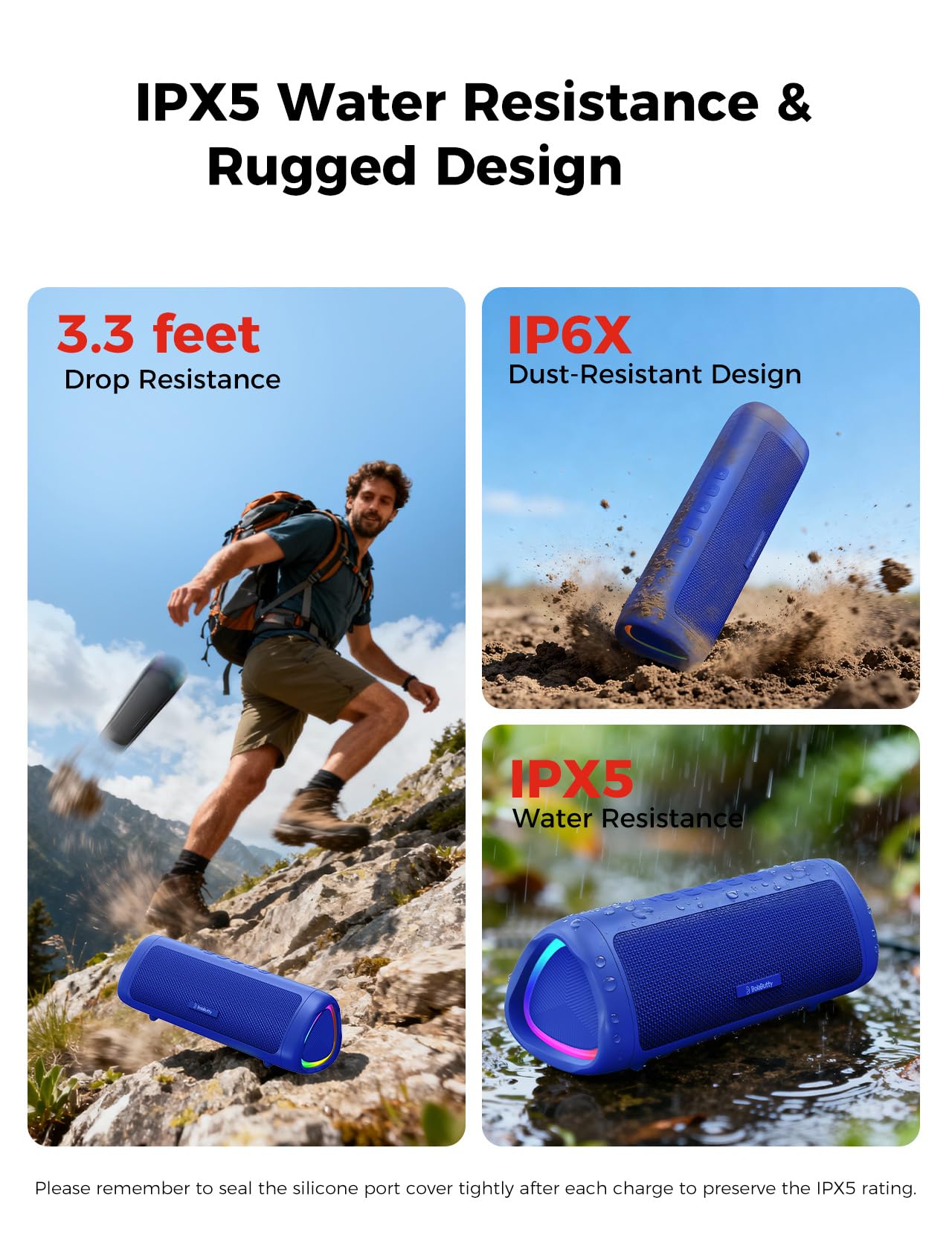 Bluetooth Speaker, 20W HD Sound, Portable Wireless, IPX5 Waterproof, Up to 24H Playtime, TWS Pairing, for Home/Party/Outdoor/Camping/Beach Essentials, Electronic Gadgets, Birthday Gift (Black)