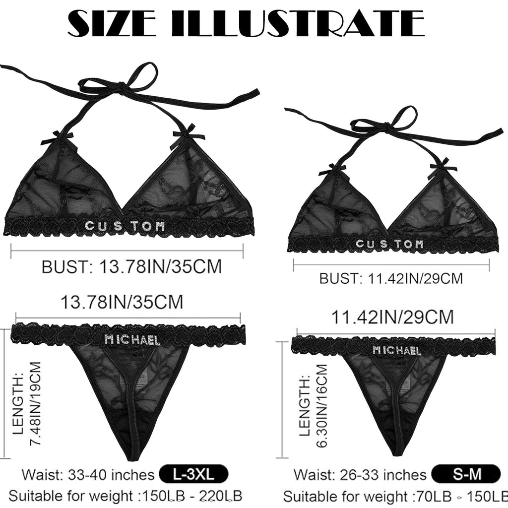 Personalized Thongs with Name - Custom Thong with Name Bra Set, Personalized Gifts, Custom Funny Name Underwear