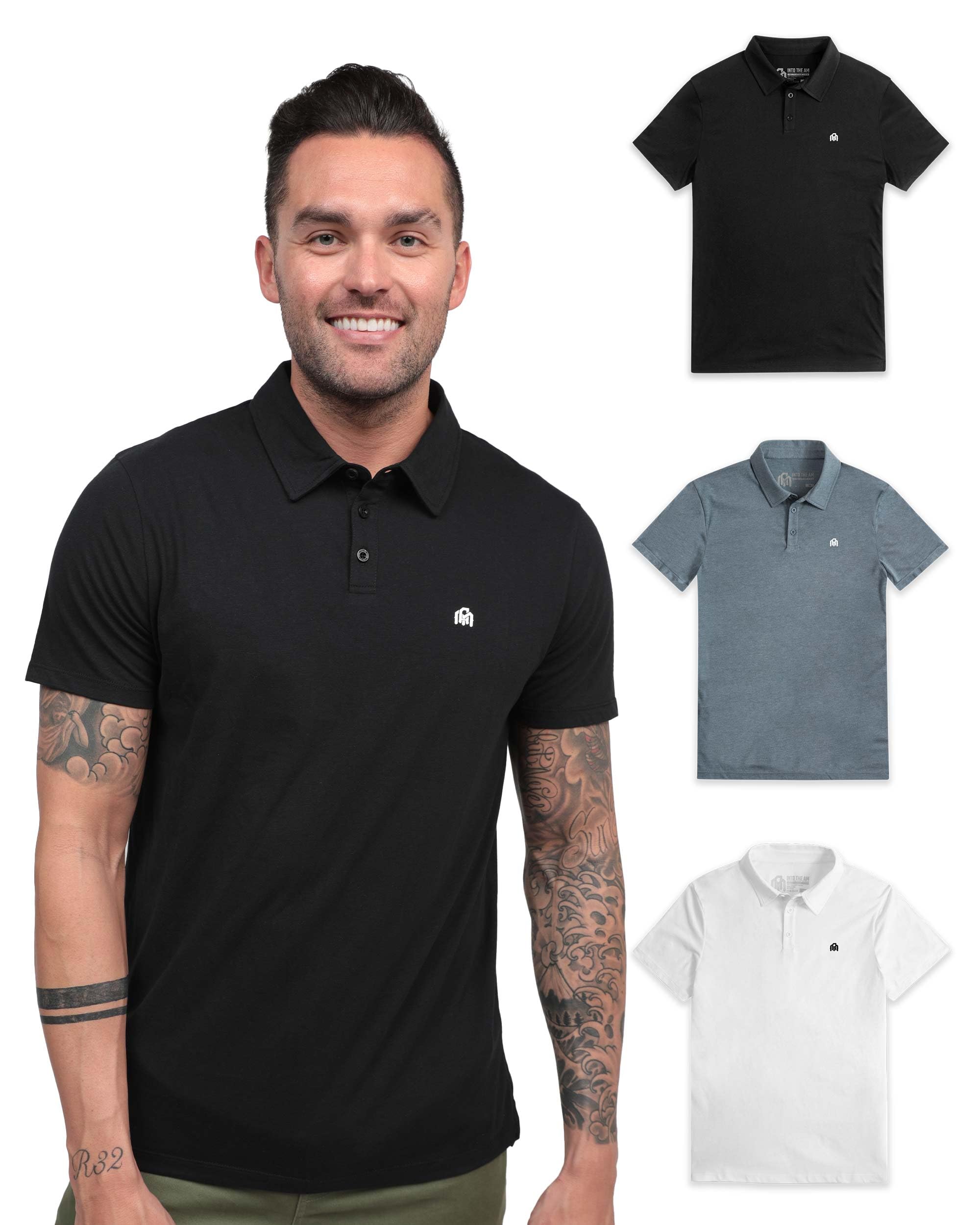 INTO THE AM Polo Shirts for Men - Soft Cotton Slim Fit Short Sleeve Collared Shirt Men S - 4XL Fitted Polos