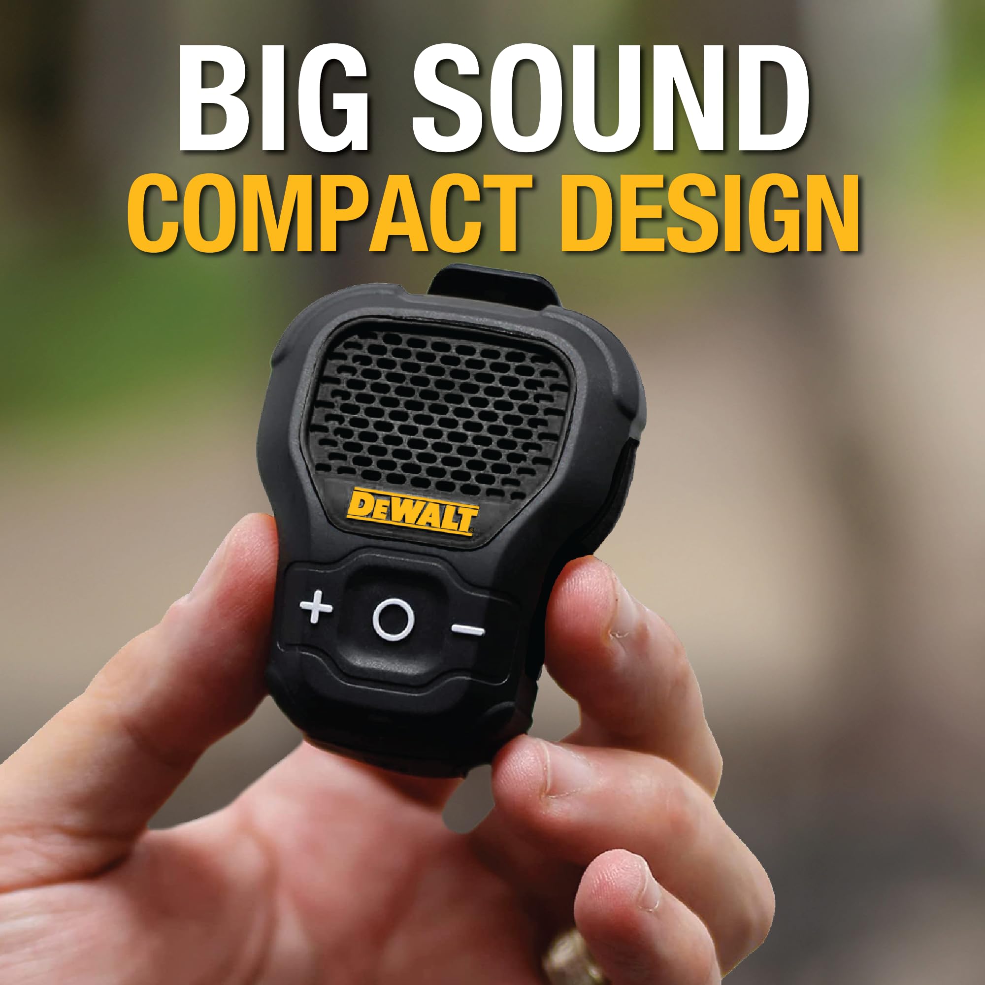 DEWALT Heavy Duty Wearable Bluetooth Speaker Pro Max (New Model) Jobsite Clip-On Mini Speaker w/LED Work Light, IP56 Water Resistant, 12H Runtime, Built-in Mic & Multi-Speaker Link