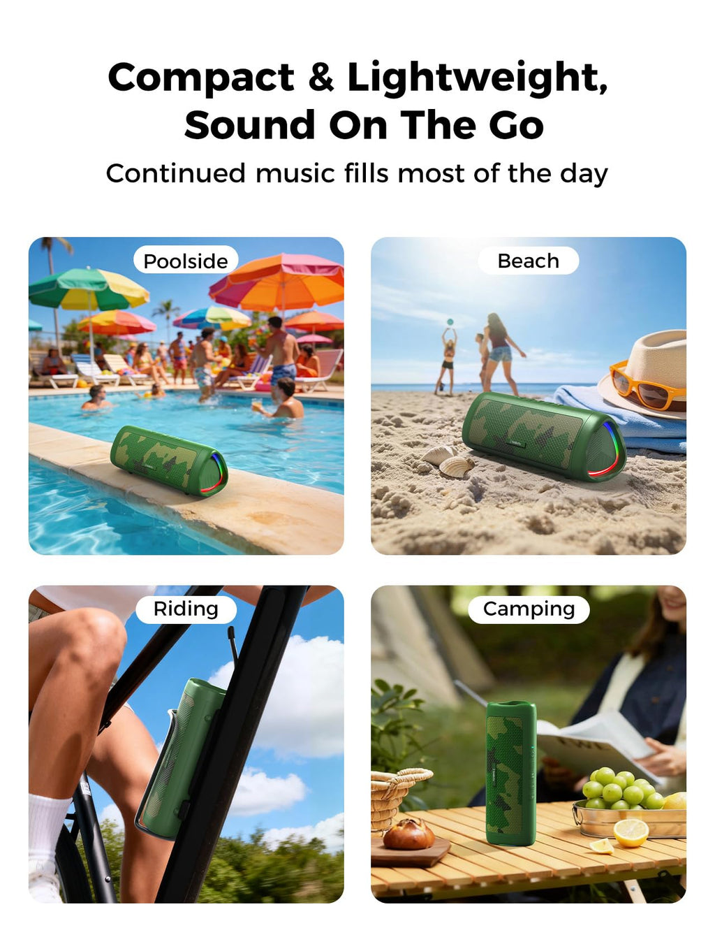 Bluetooth Speaker, 20W HD Sound, Portable Wireless, IPX5 Waterproof, Up to 24H Playtime, TWS Pairing, for Home/Party/Outdoor/Camping/Beach Essentials, Electronic Gadgets, Birthday Gift (Black)
