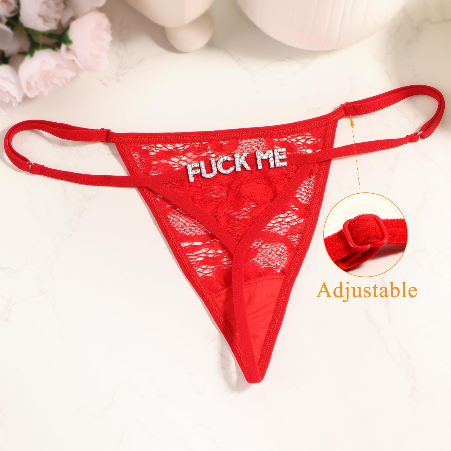 Sexy Underwear for Women, 2 Pack Thong Panties Custom Name or Fun Lettering, Lace&Silk G-String, Adjustable