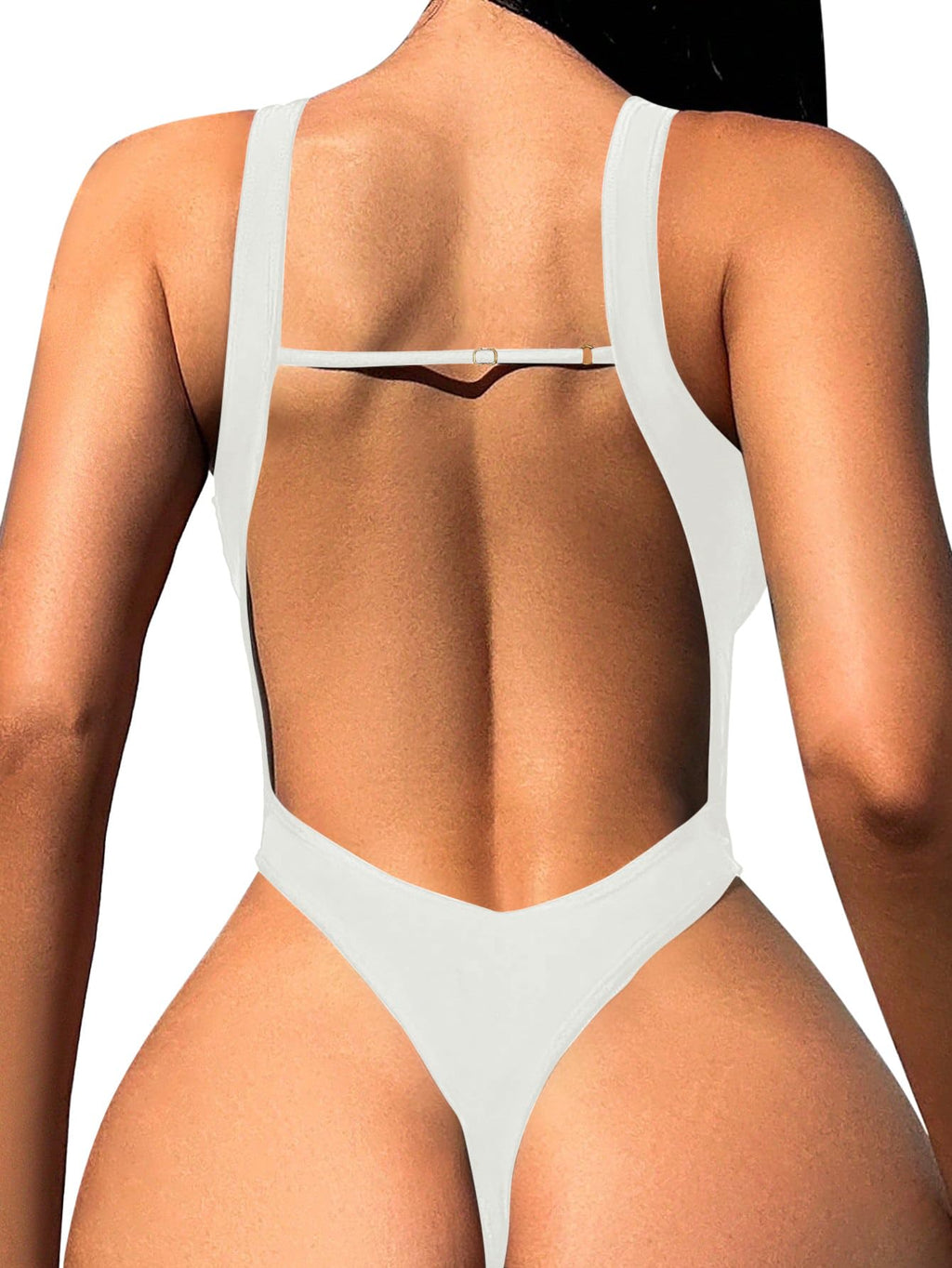 Foxiny Sexy Backless Cheeky High Cut Leg Thong V Neck One Piece Swimsuit