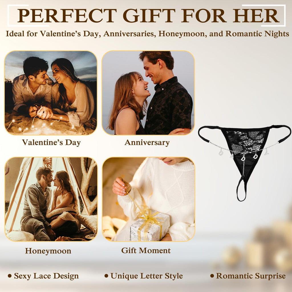 Sexy Underwear for Women, 2 Pack Thong Panties Custom Name or Fun Lettering, Lace&Silk G-String, Adjustable